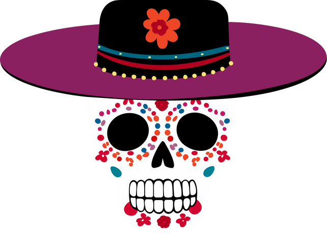 Dead Day Skulls. Mexican Skeleton, Skull Wearing Sombrero Latinas Hat